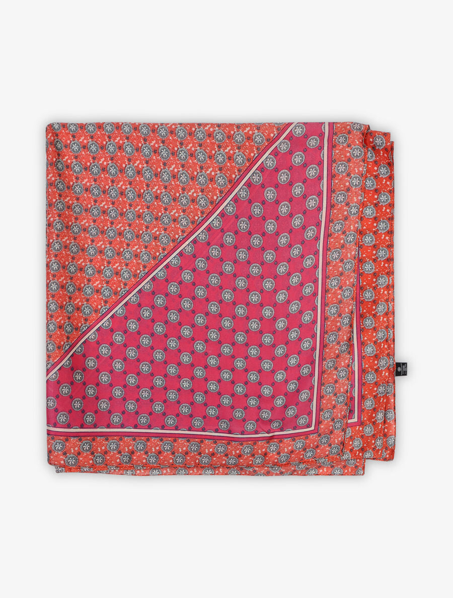 Foulard imprimé médaille en soie mélangée - Rose - 2