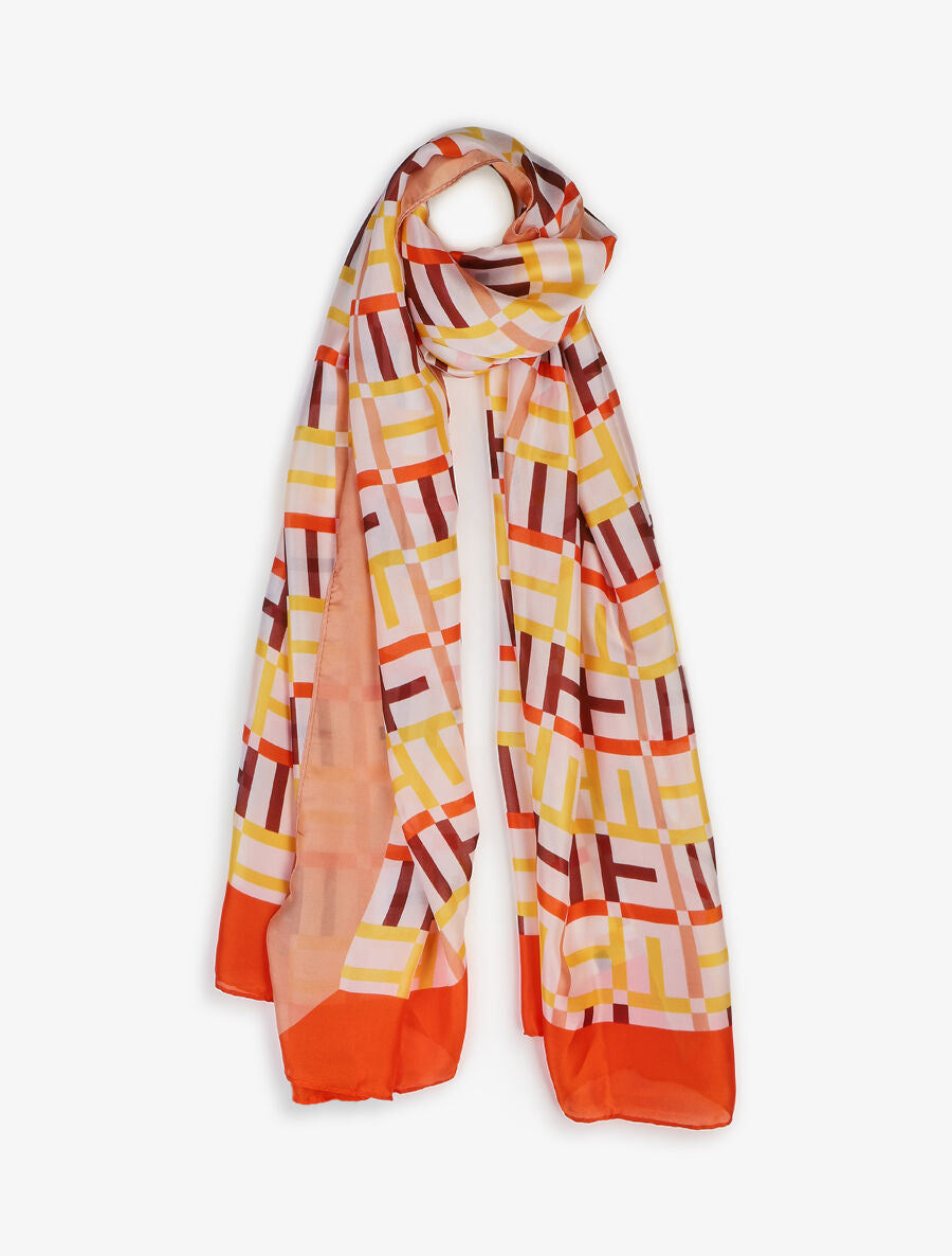 Foulard graphique en soie mélangée - Orange/rose - 4