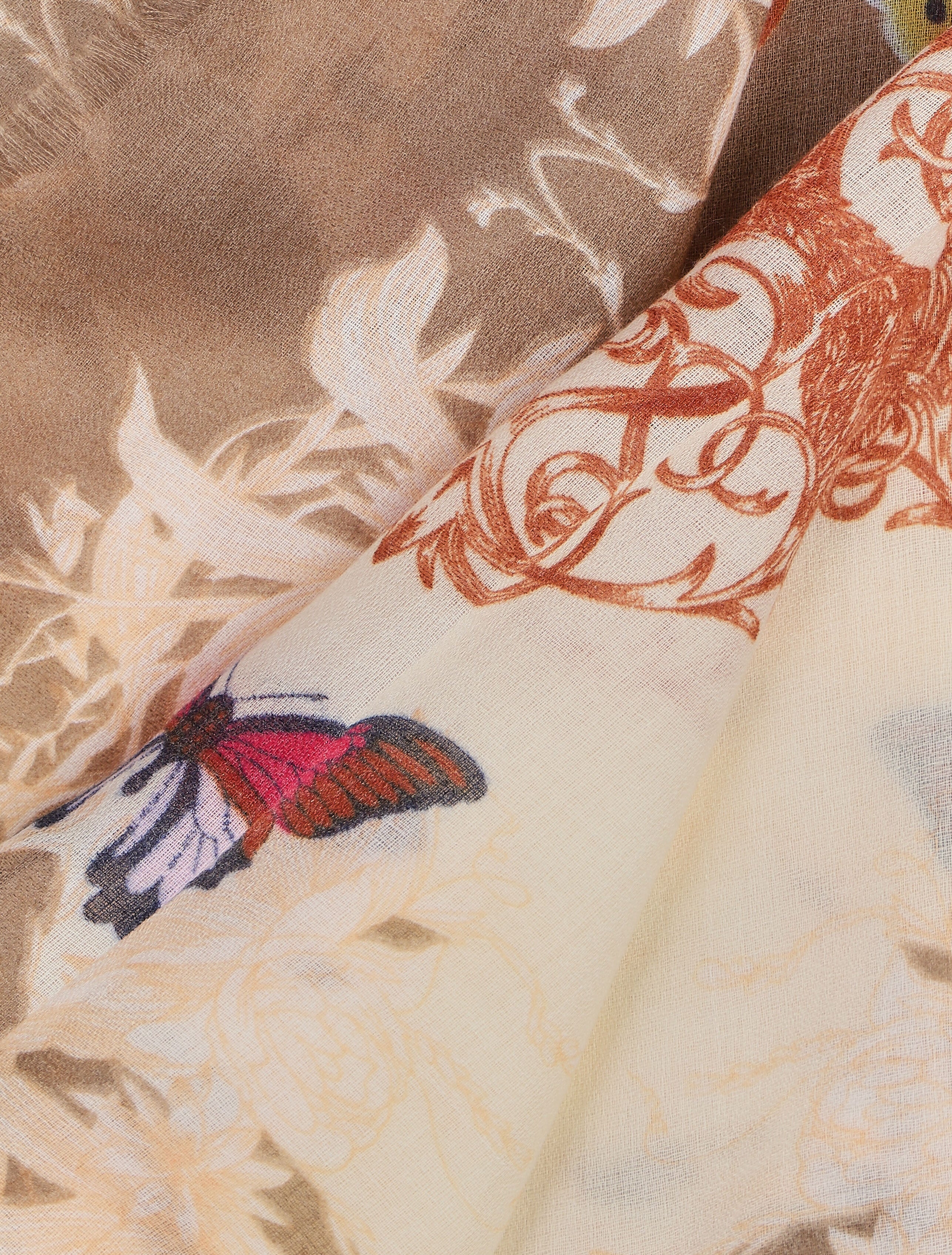 Foulard rectangulaire imprimé papillons - Beige - 3