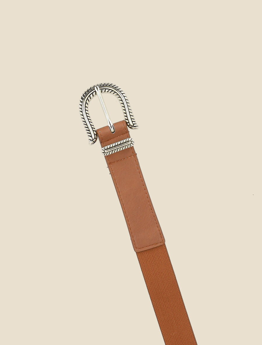 Ceinture bi-matière à boucle classique - Camel - 2