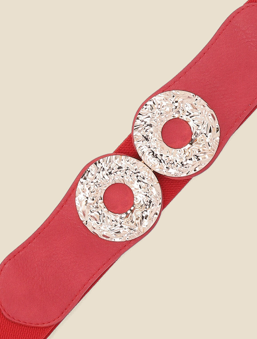 Ceinture élastiquée à double boucles effet froissé - Rouge - 2