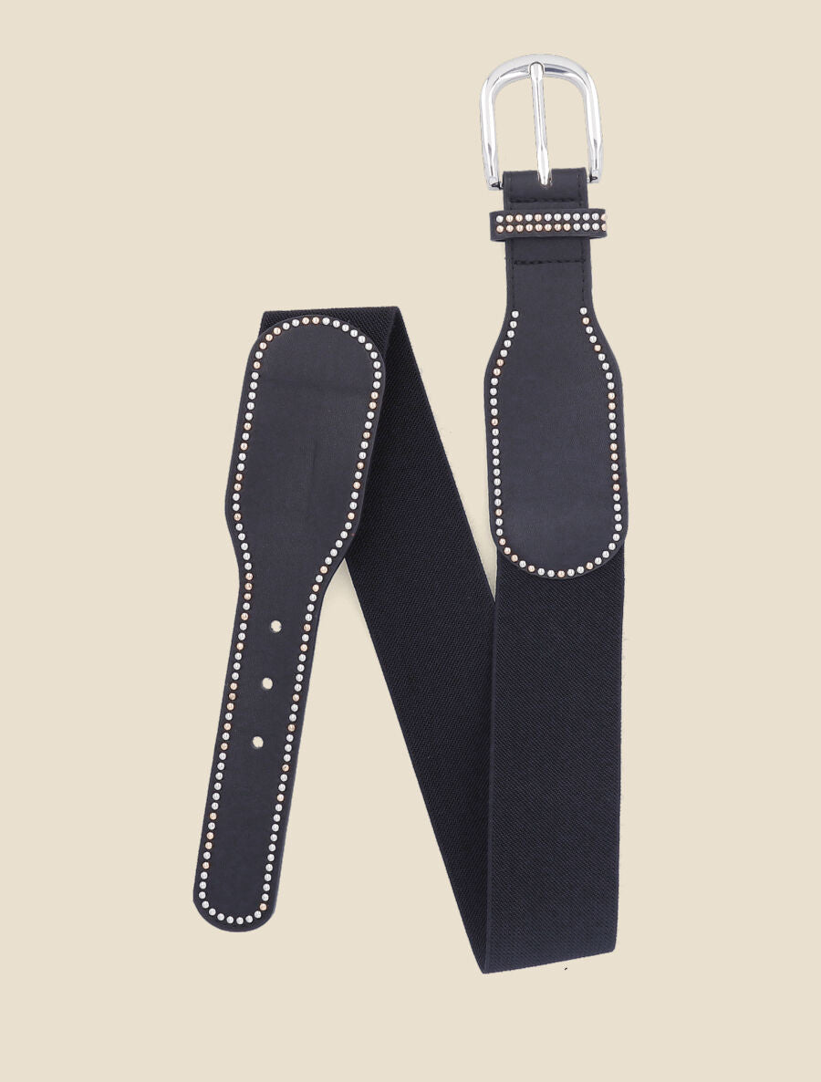 Ceinture bi-matière à détail cloutés - Noir - 3