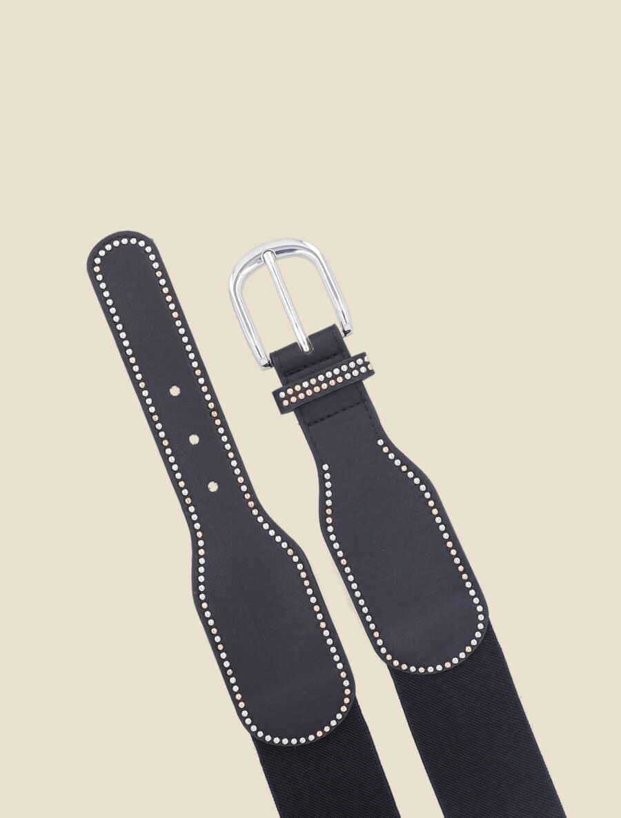 Ceinture bi-matière à détail cloutés - Noir - 2