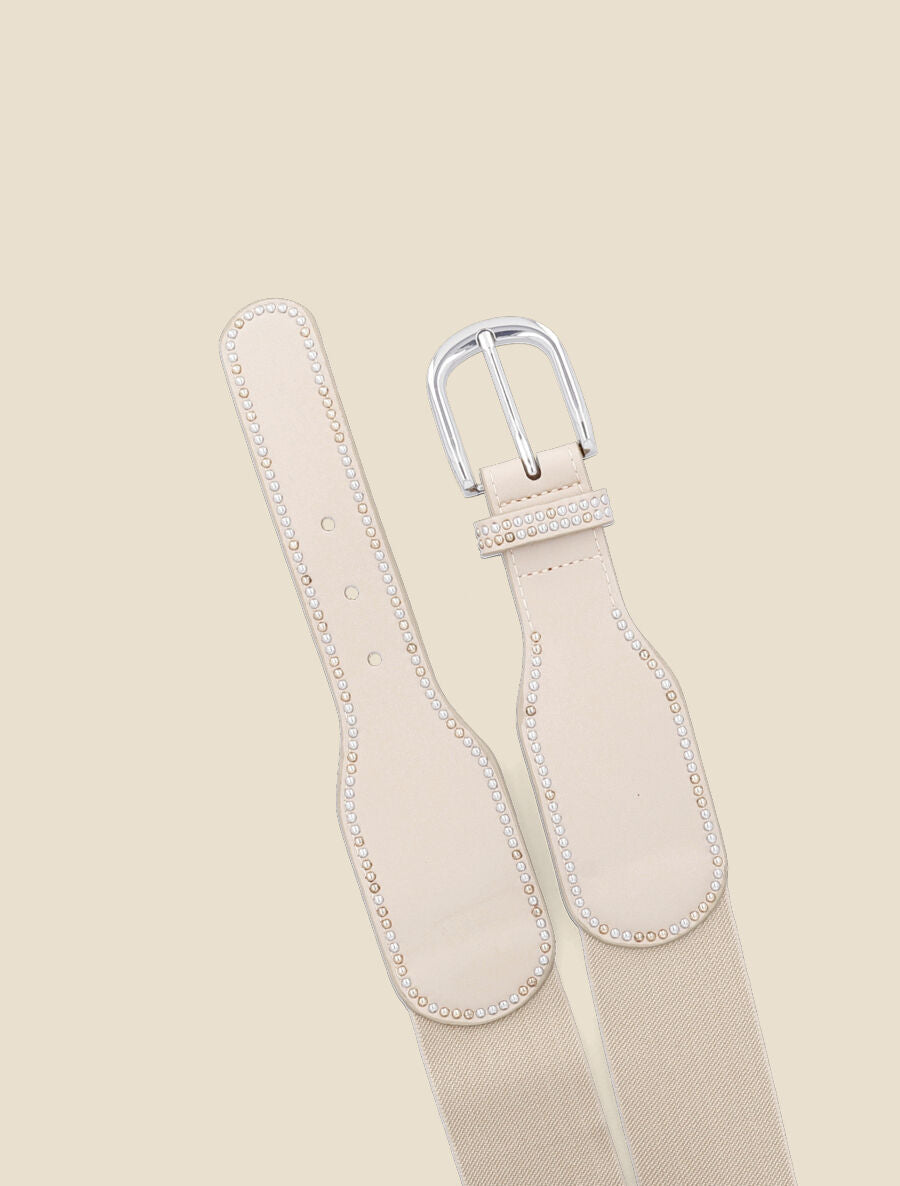 Ceinture bi-matière à détail cloutés - Beige - 2