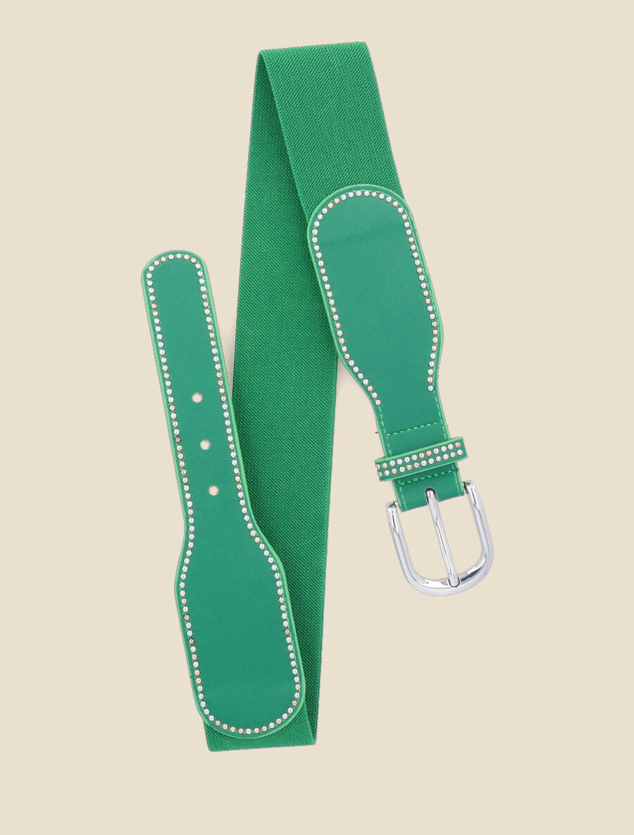 Ceinture bi-matière à détail cloutés - Vert - 3