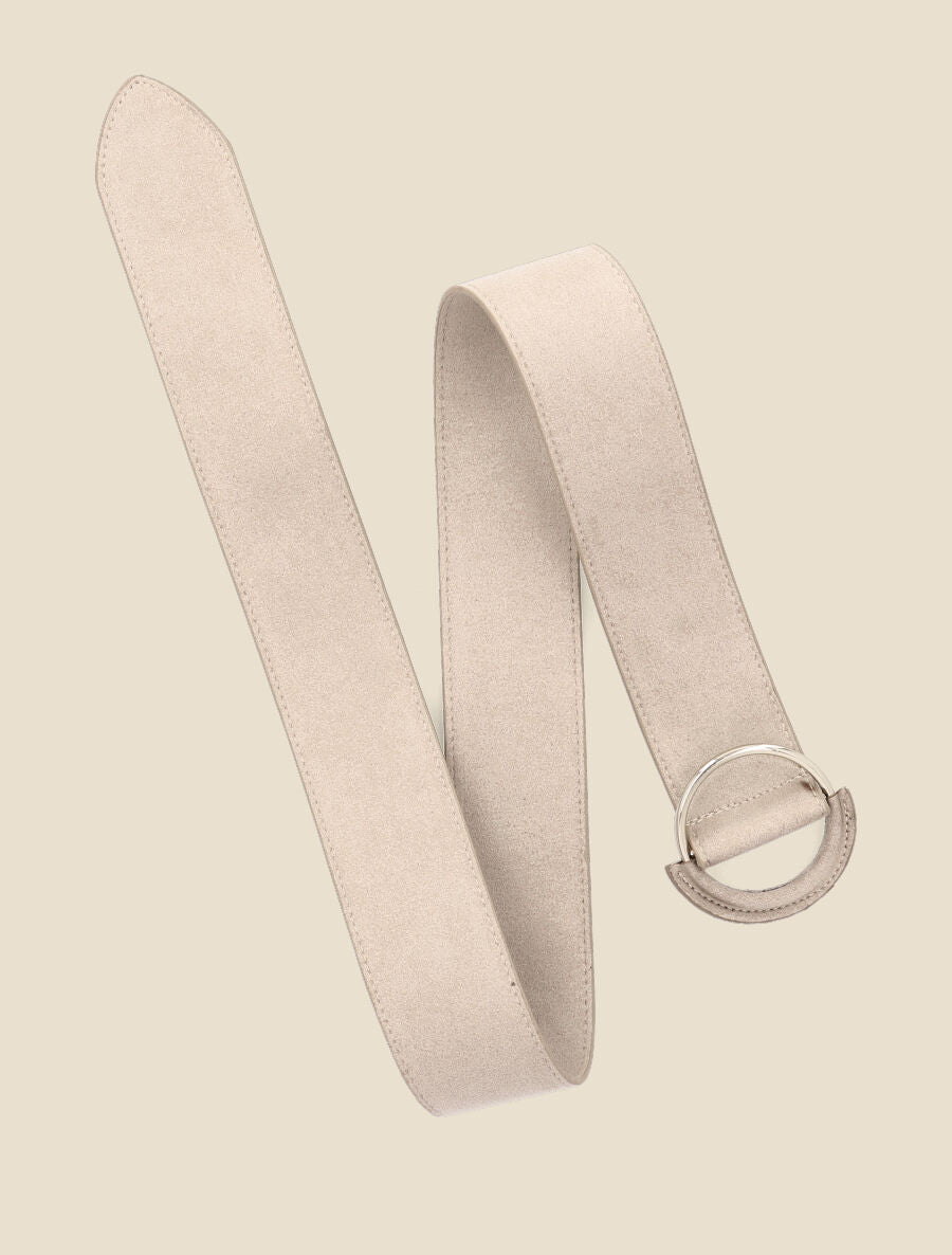 Ceinture en simili à boucle bimatière - Beige - 3