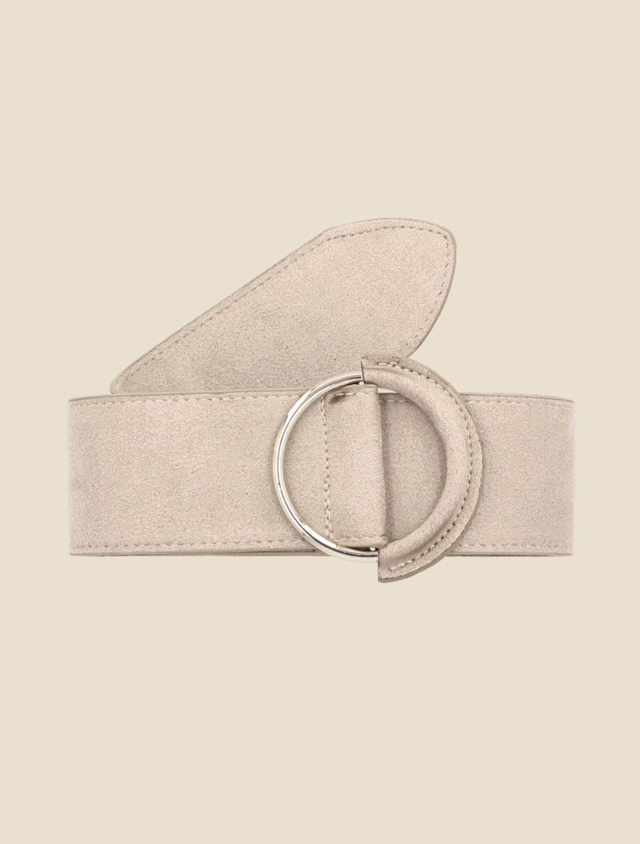 Ceinture en simili à boucle bimatière - Beige - 2
