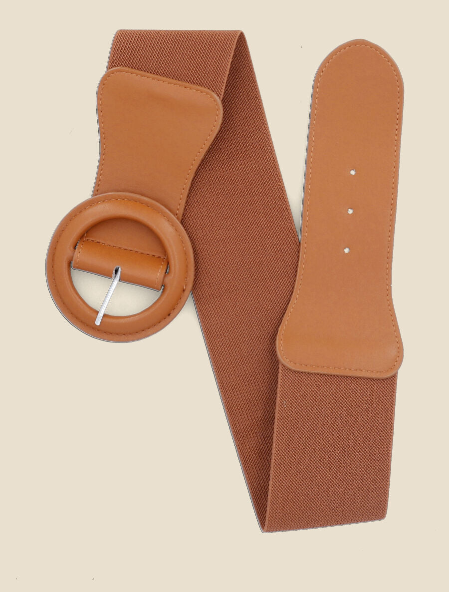 Ceinture bi-matière à boucle ardillon - Camel - 3