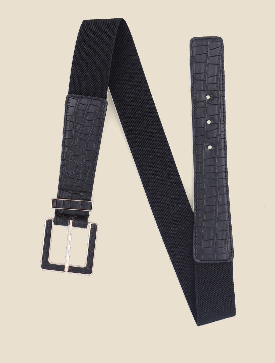 Ceinture bi-matière effet croco - Noir - 3