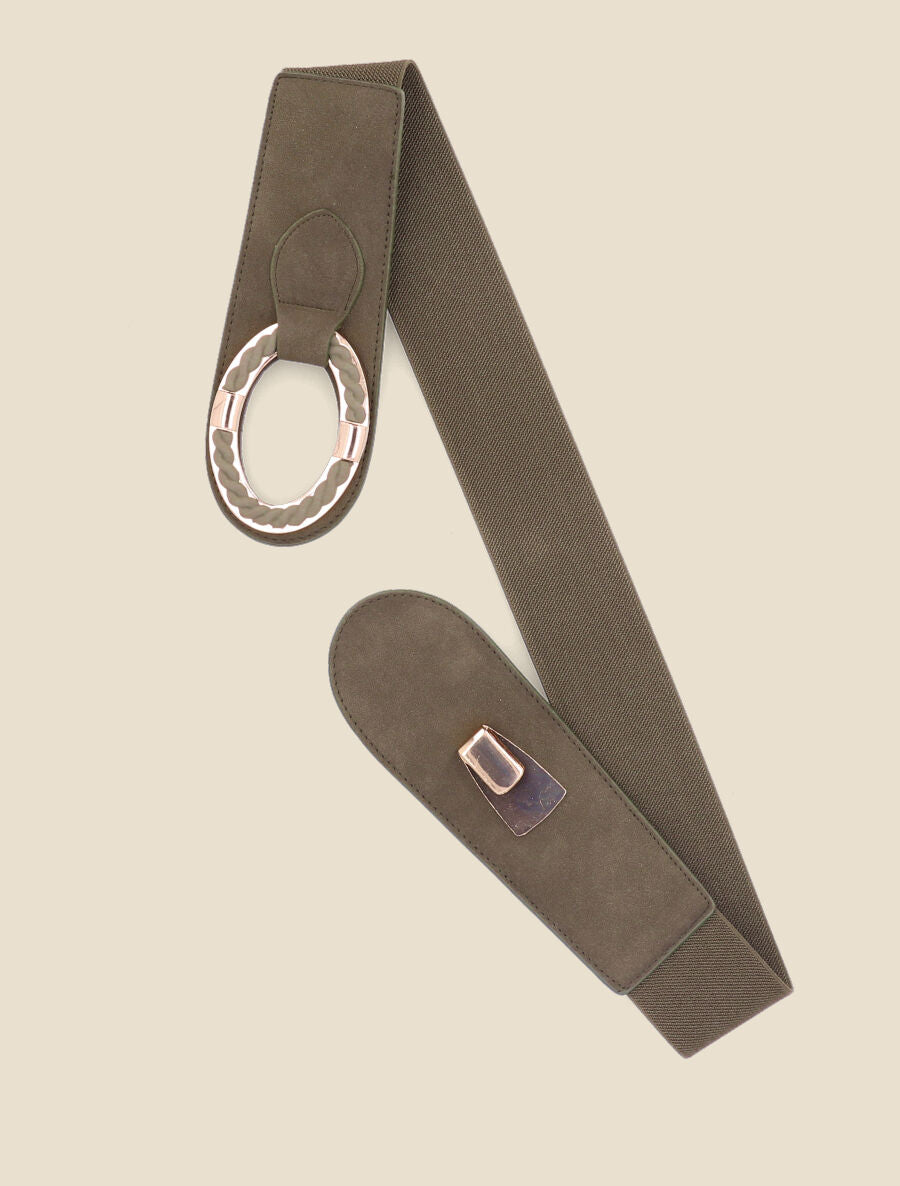 Ceinture bi-matière à boucle tressée - Kaki - 1