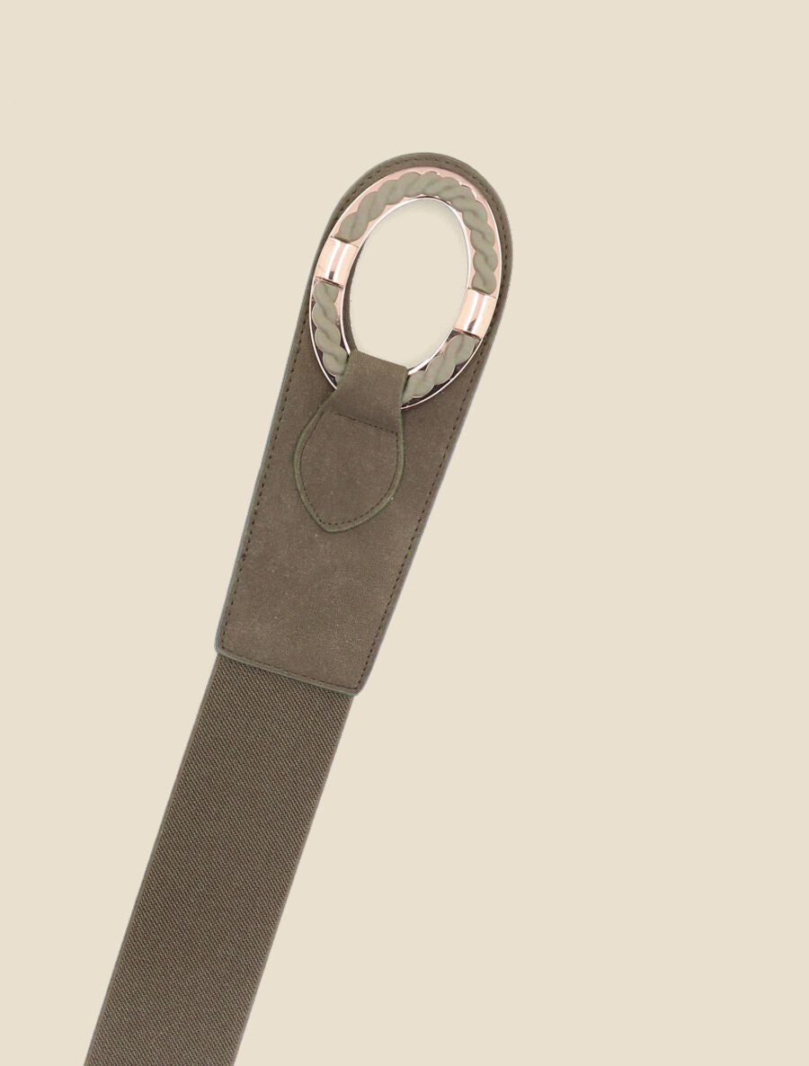 Ceinture bi-matière à boucle tressée - Kaki - 2