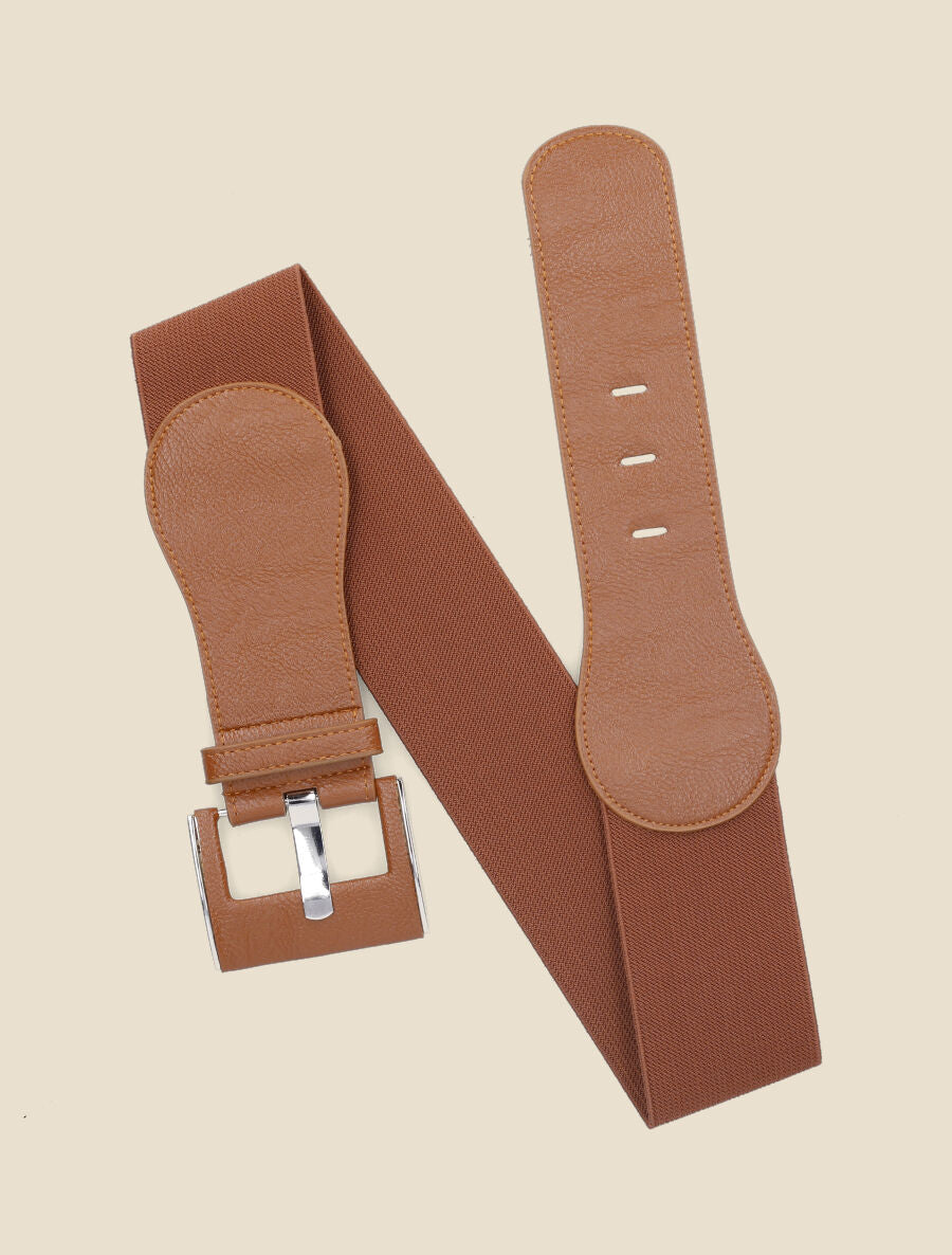 Ceinture à grosse boucle carrée - Camel - 1