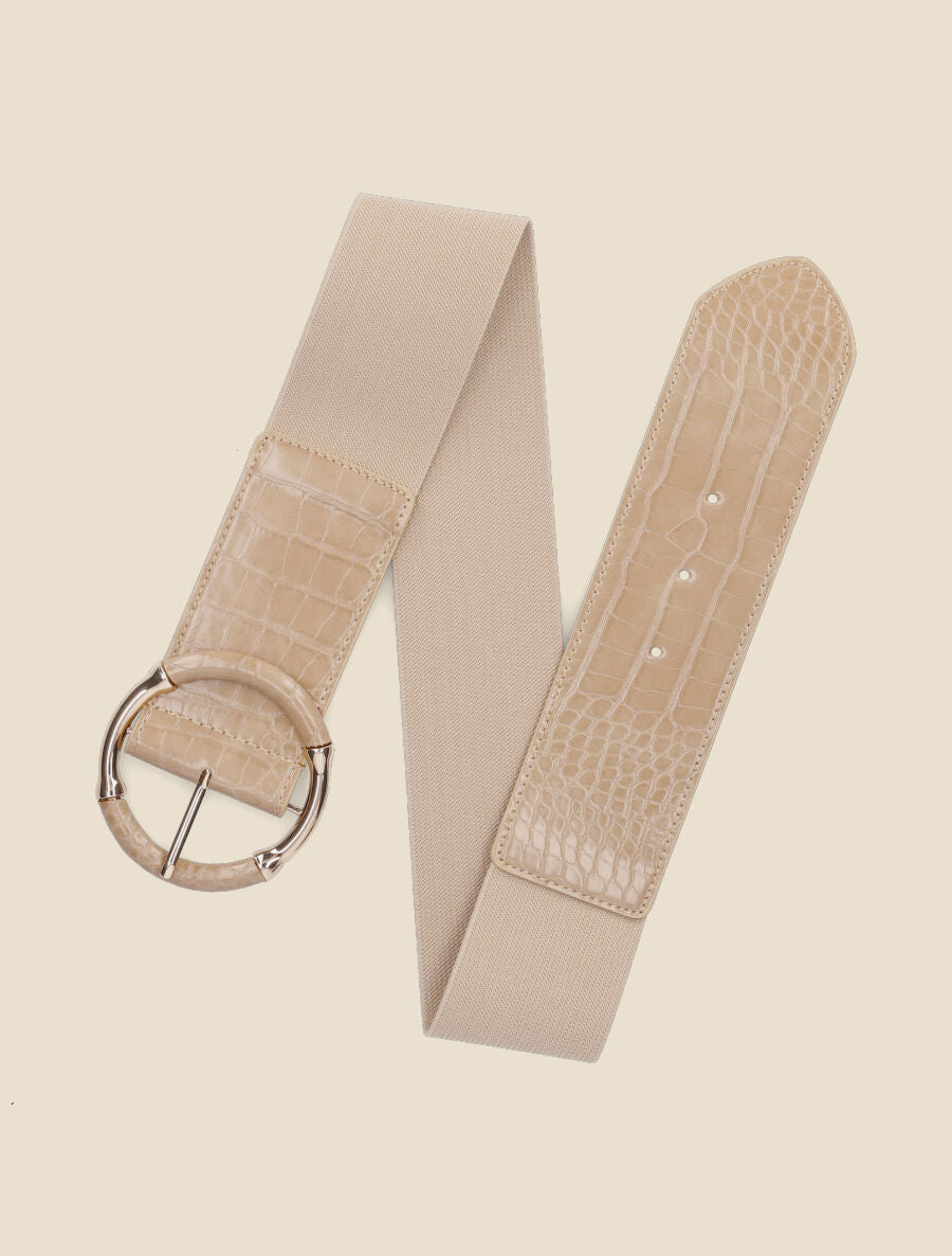 Ceinture croco à boucle ronde - Beige - 1