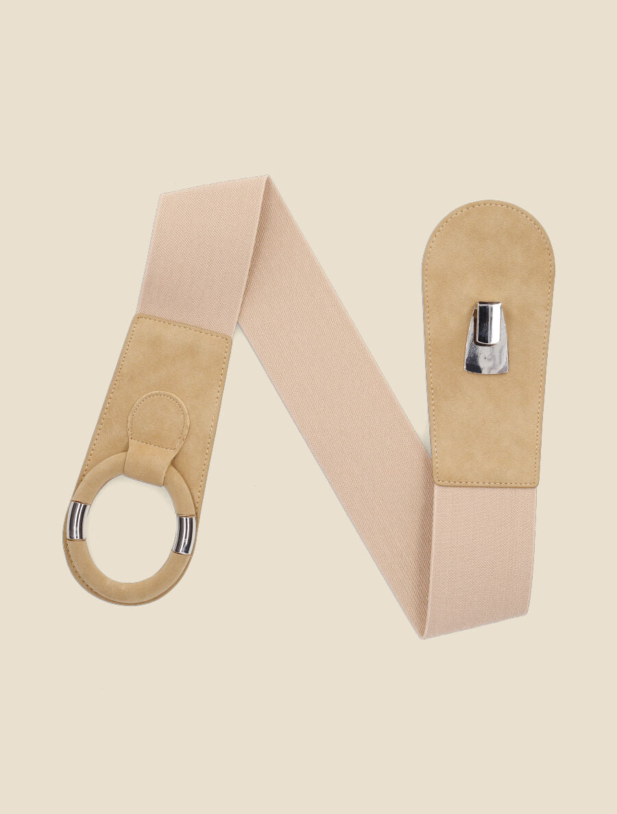 Ceinture à boucle ronde stylisée - Beige - 1