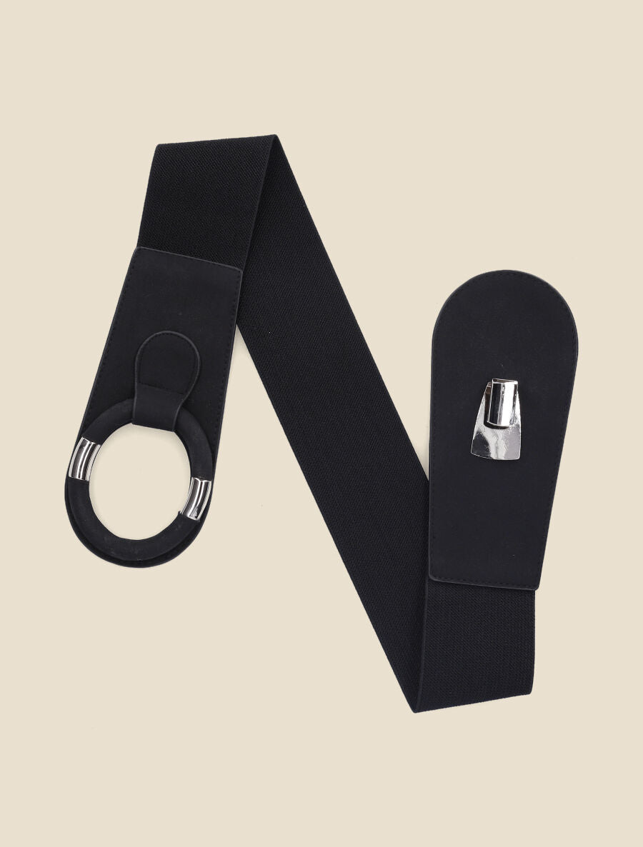 Ceinture à boucle ronde stylisée - Noir - 3