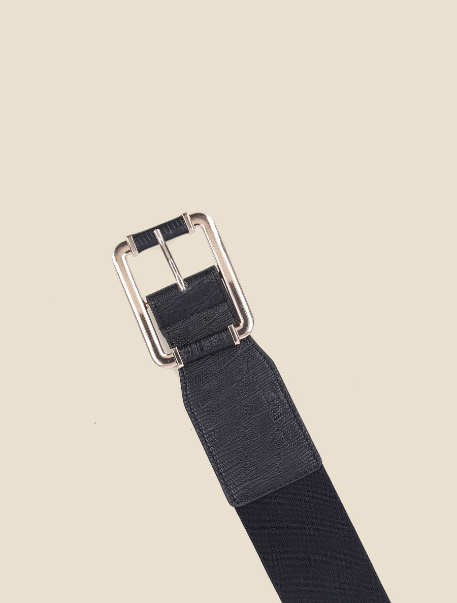 Ceinture effet python à boucle dorée - Noir - 2