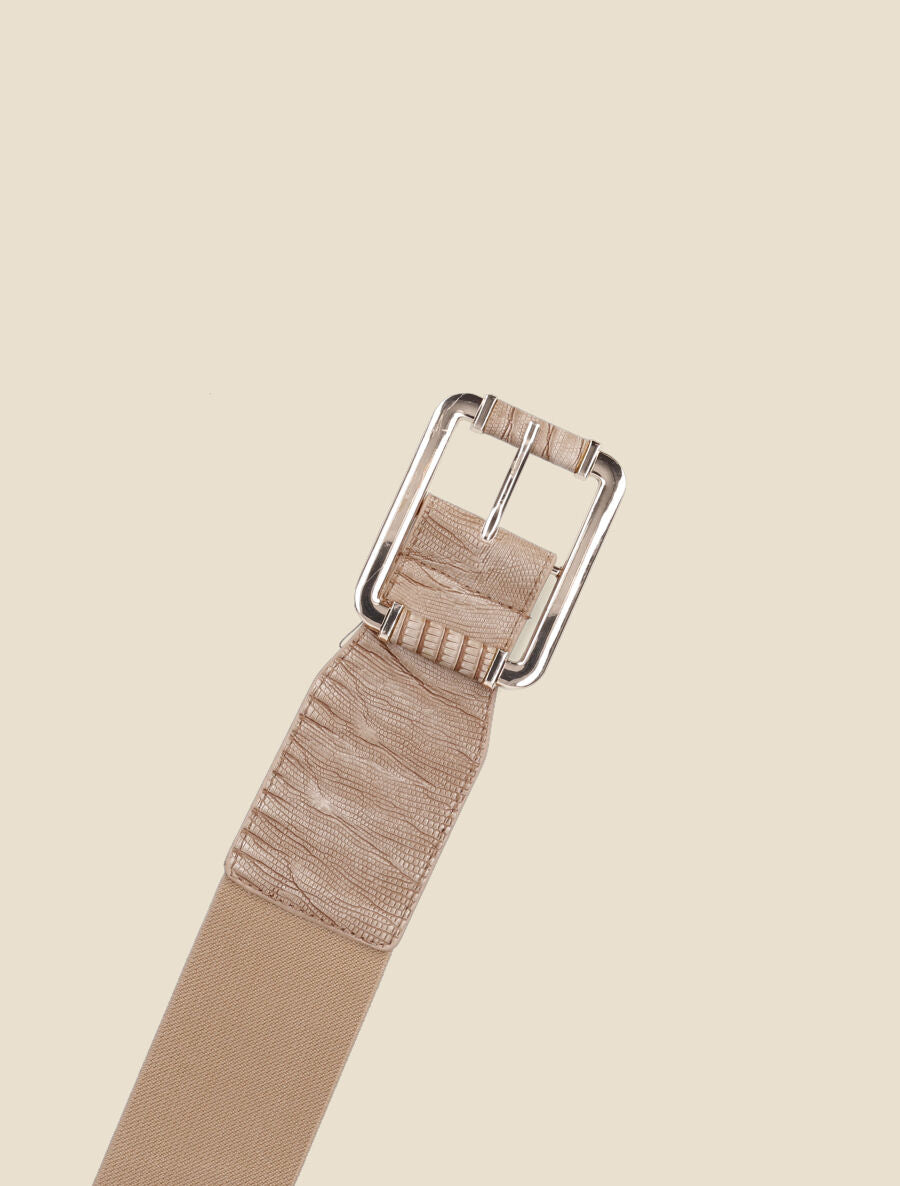 Ceinture effet python à boucle dorée - Beige - 2