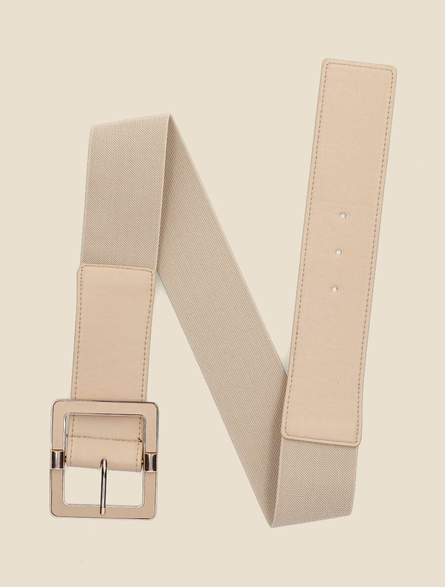 Ceinture en simili à grande boucle carrée - Beige - 3