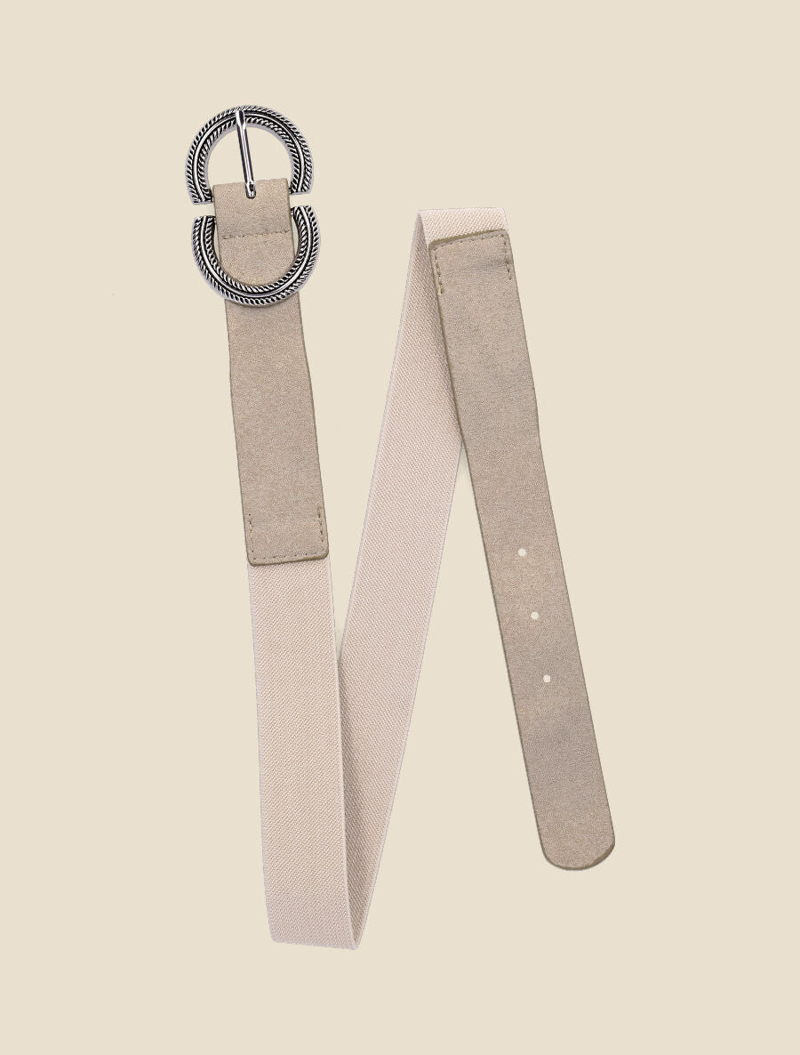 Ceinture à double boucles striées - Beige - 3