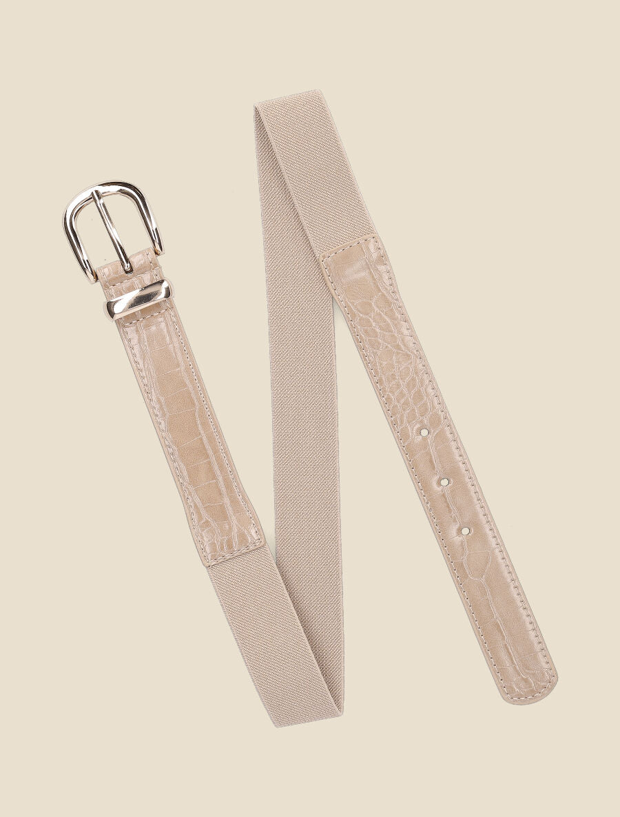 Ceinture élastiquée effet croco - Beige - 1