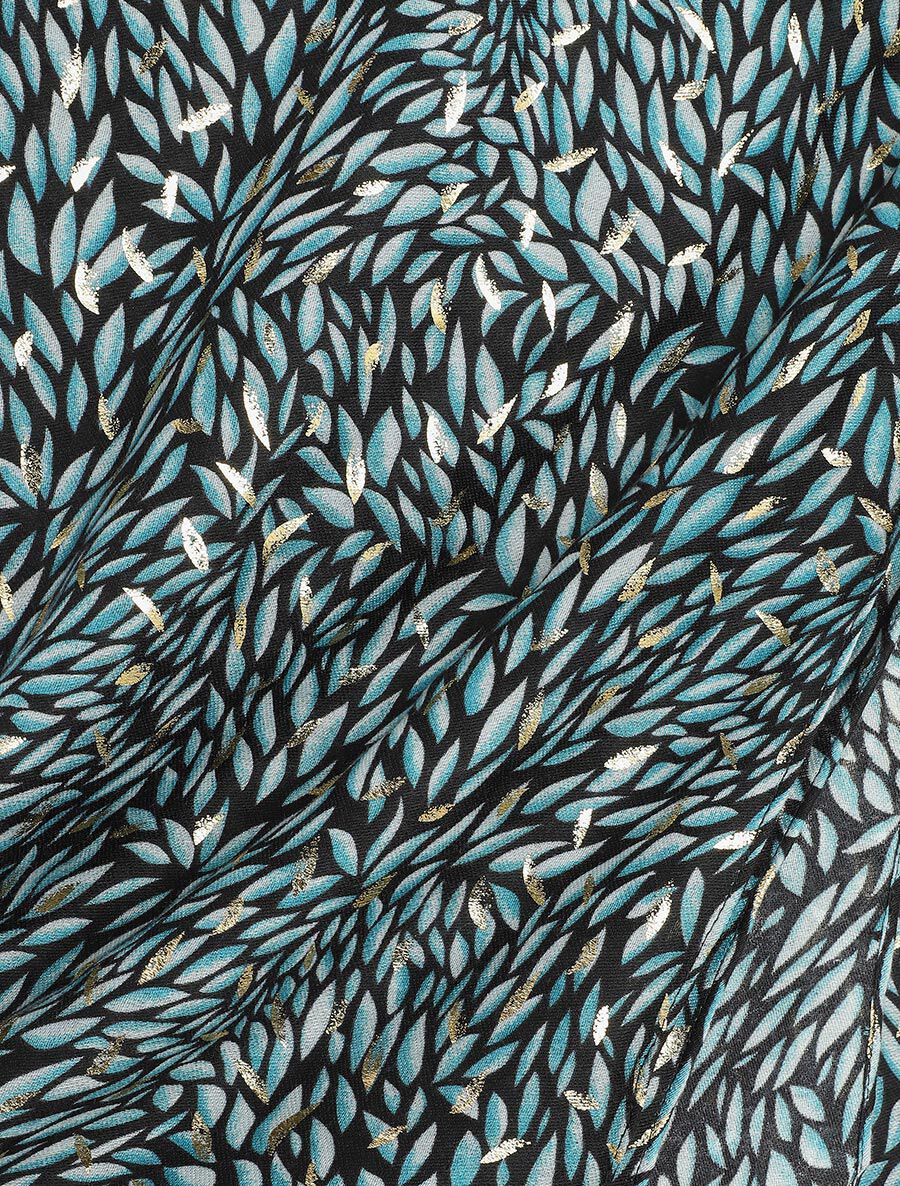 Foulard à imprimé feuilles irisées - Bleu canard - 3