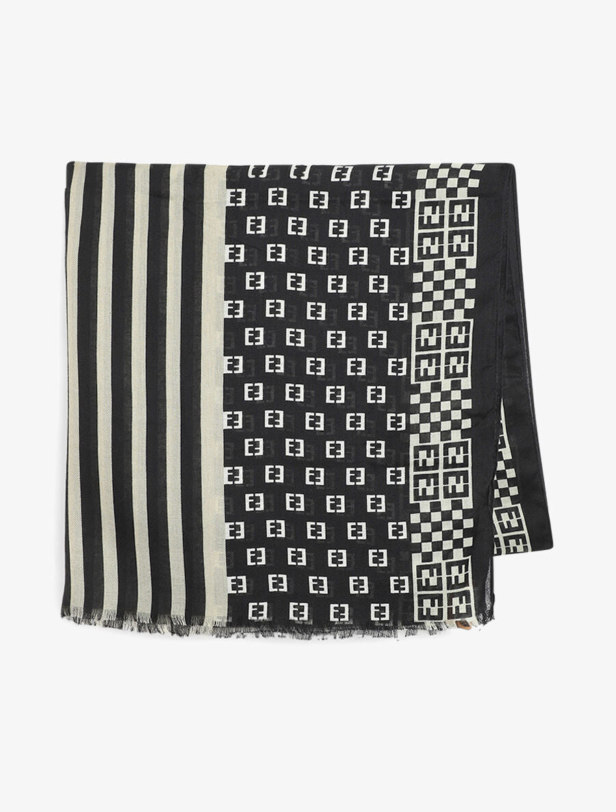 Foulard effiloché à imprimé graphique - Noir - 2