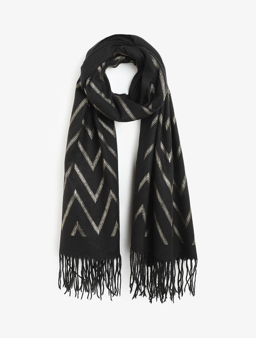 Echarpe à imprimé zig-zag irisés - Noir - 1
