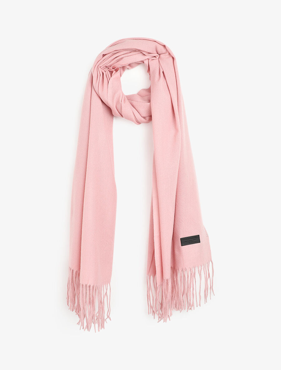 Echarpe en laine mélangée à bords frangés - Rose - 4