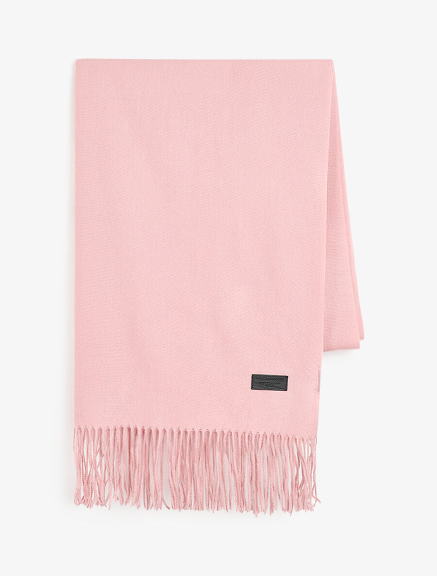 Echarpe en laine mélangée à bords frangés - Rose - 2