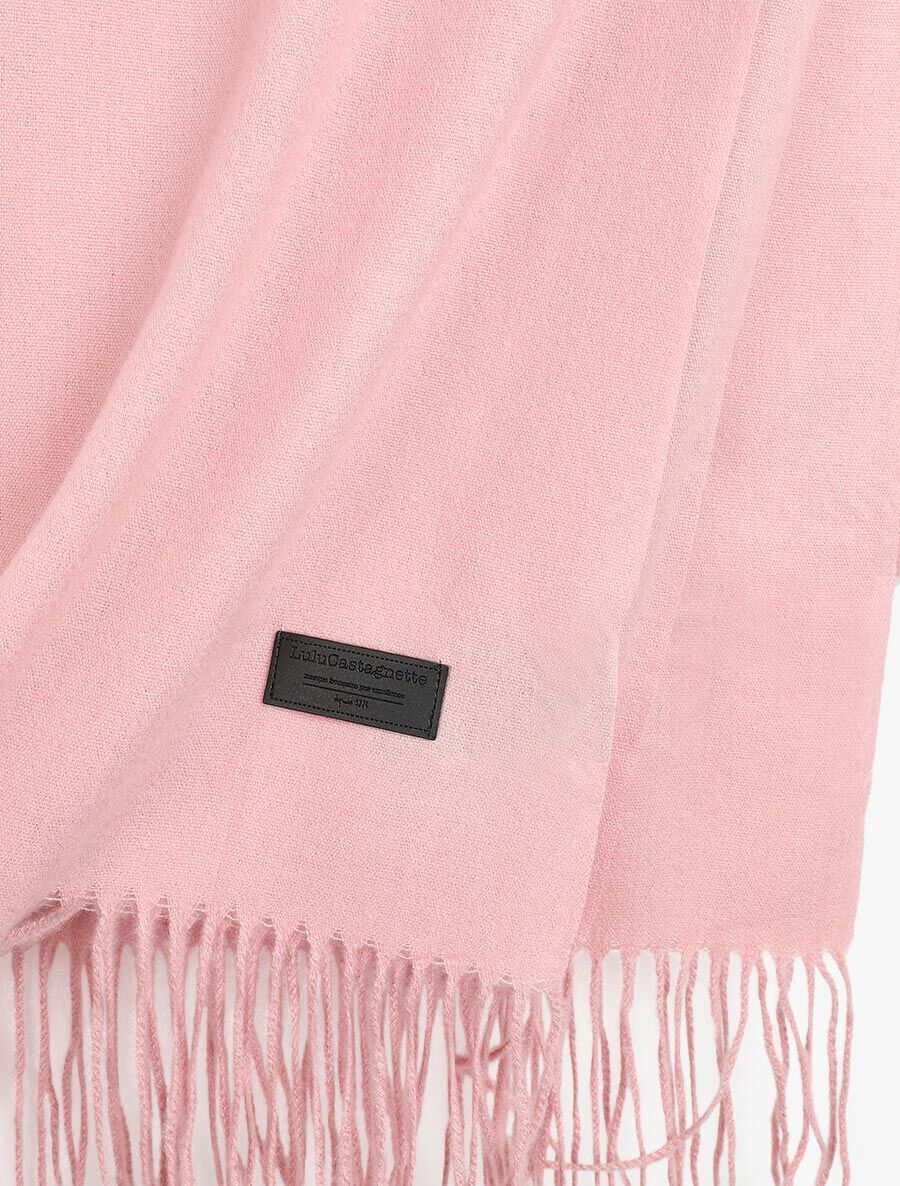 Echarpe en laine mélangée à bords frangés - Rose - 3