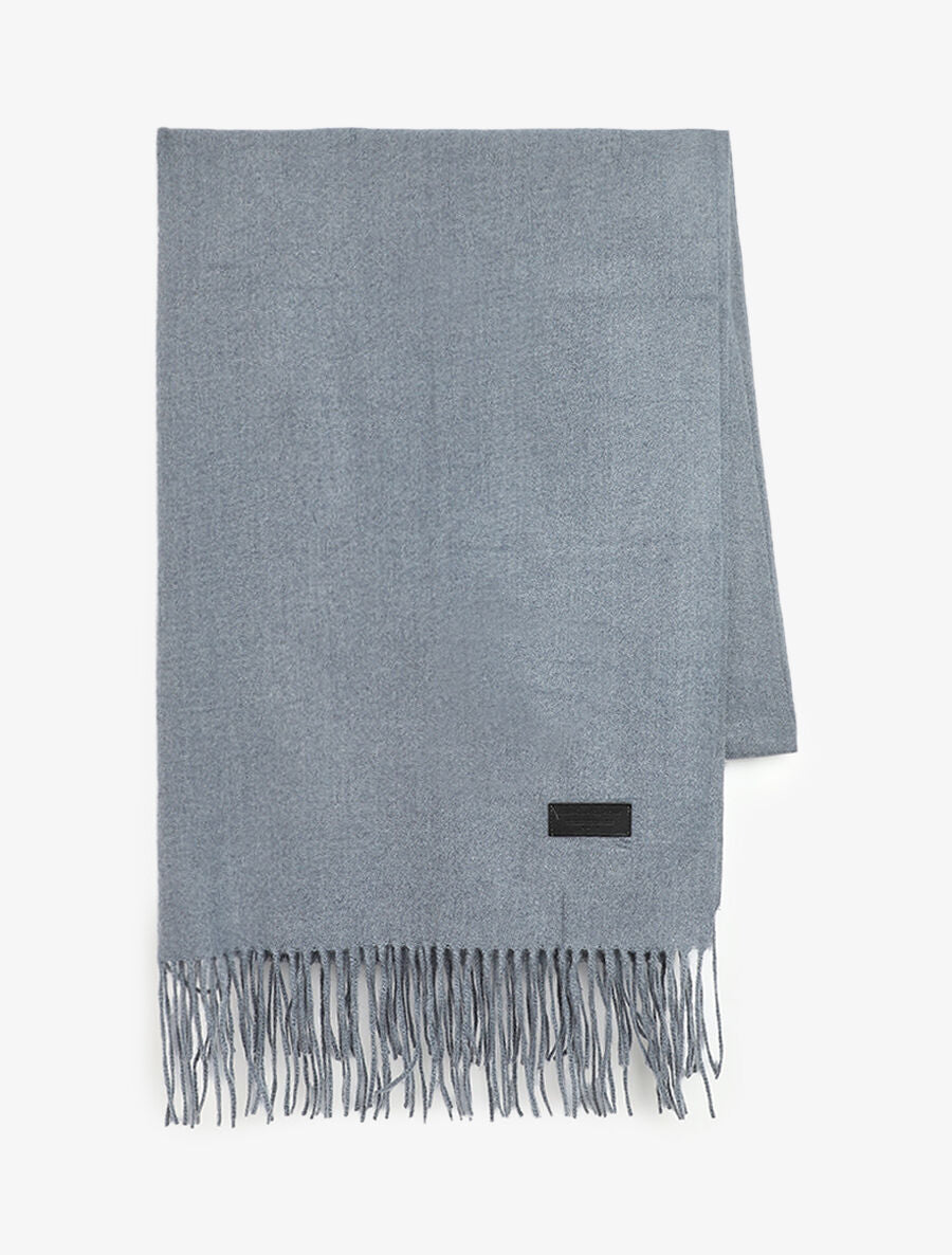 Echarpe en laine mélangée à bords frangés - Gris - 2