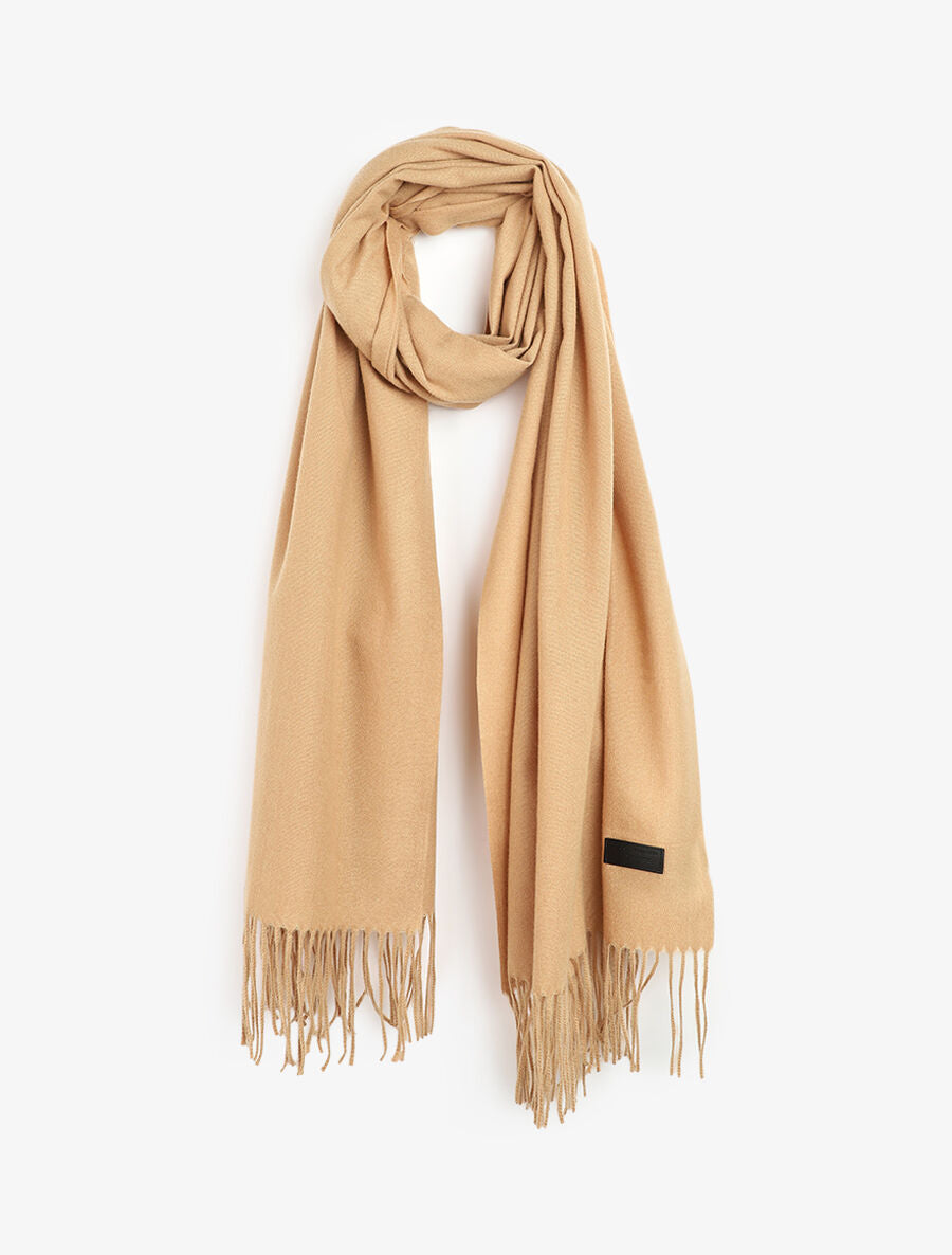 Echarpe en laine mélangée à bords frangés - Camel - 4