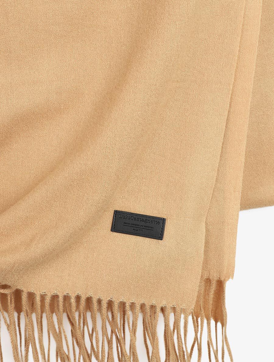 Echarpe en laine mélangée à bords frangés - Camel - 3