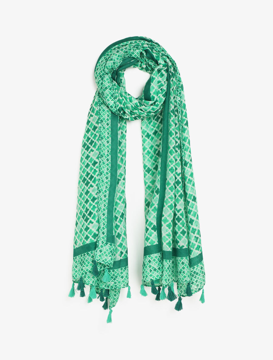 Foulard imprimé trèfles à pompons - Vert - 1