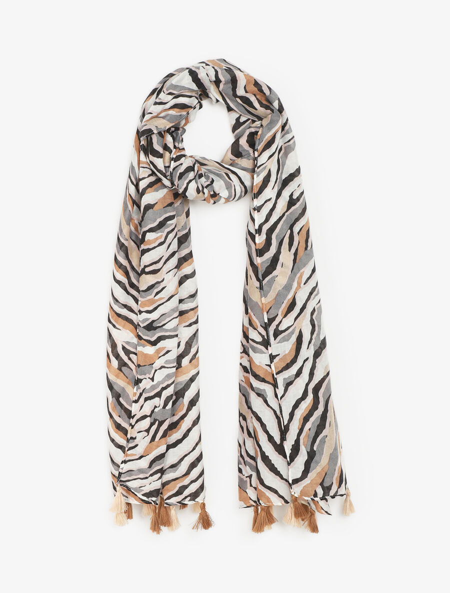 Foulard à pompons imprimé tigré - Beige - 4
