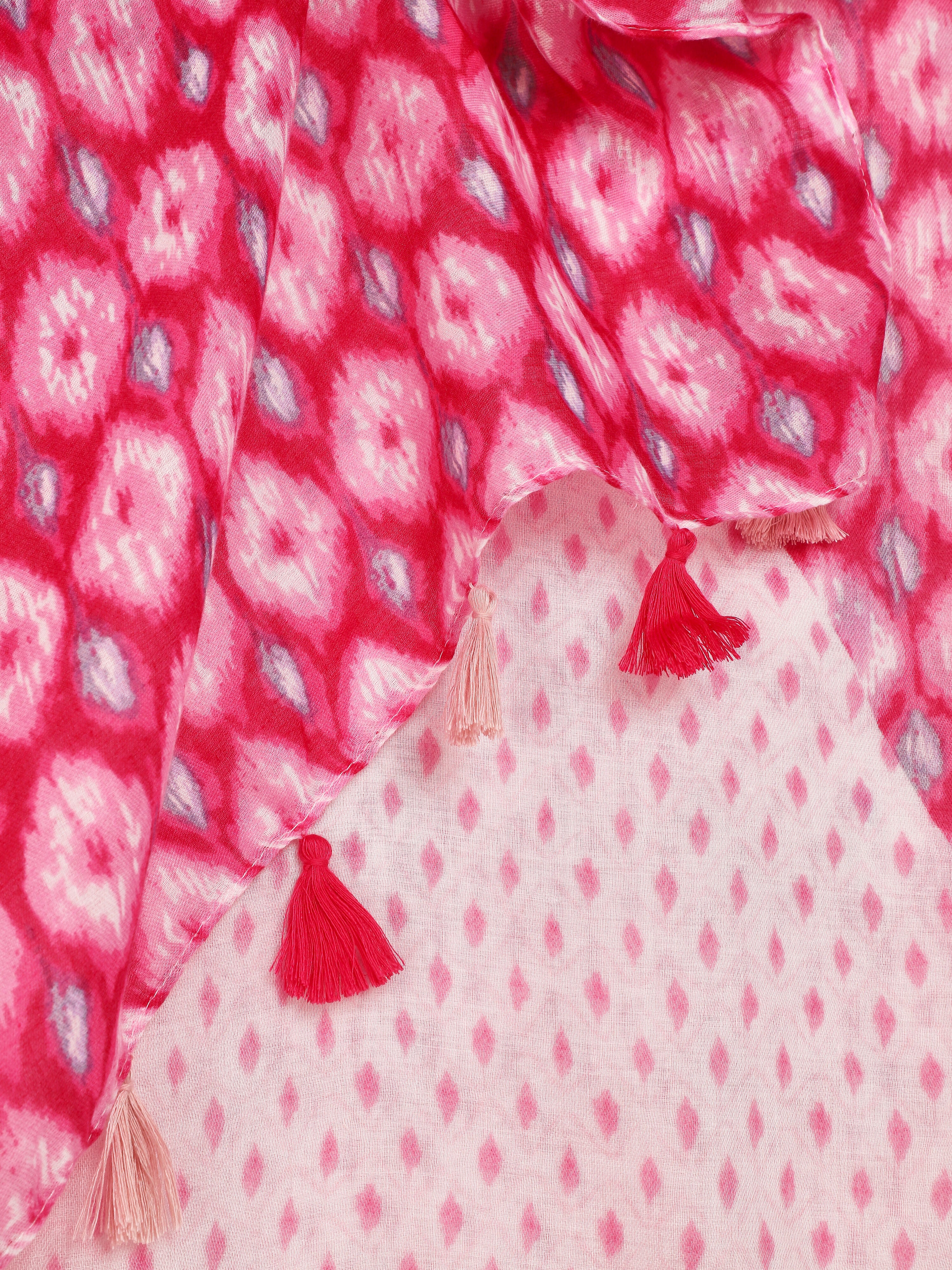 Foulard à pompons imprimé fantaisie - Fuschia - 3