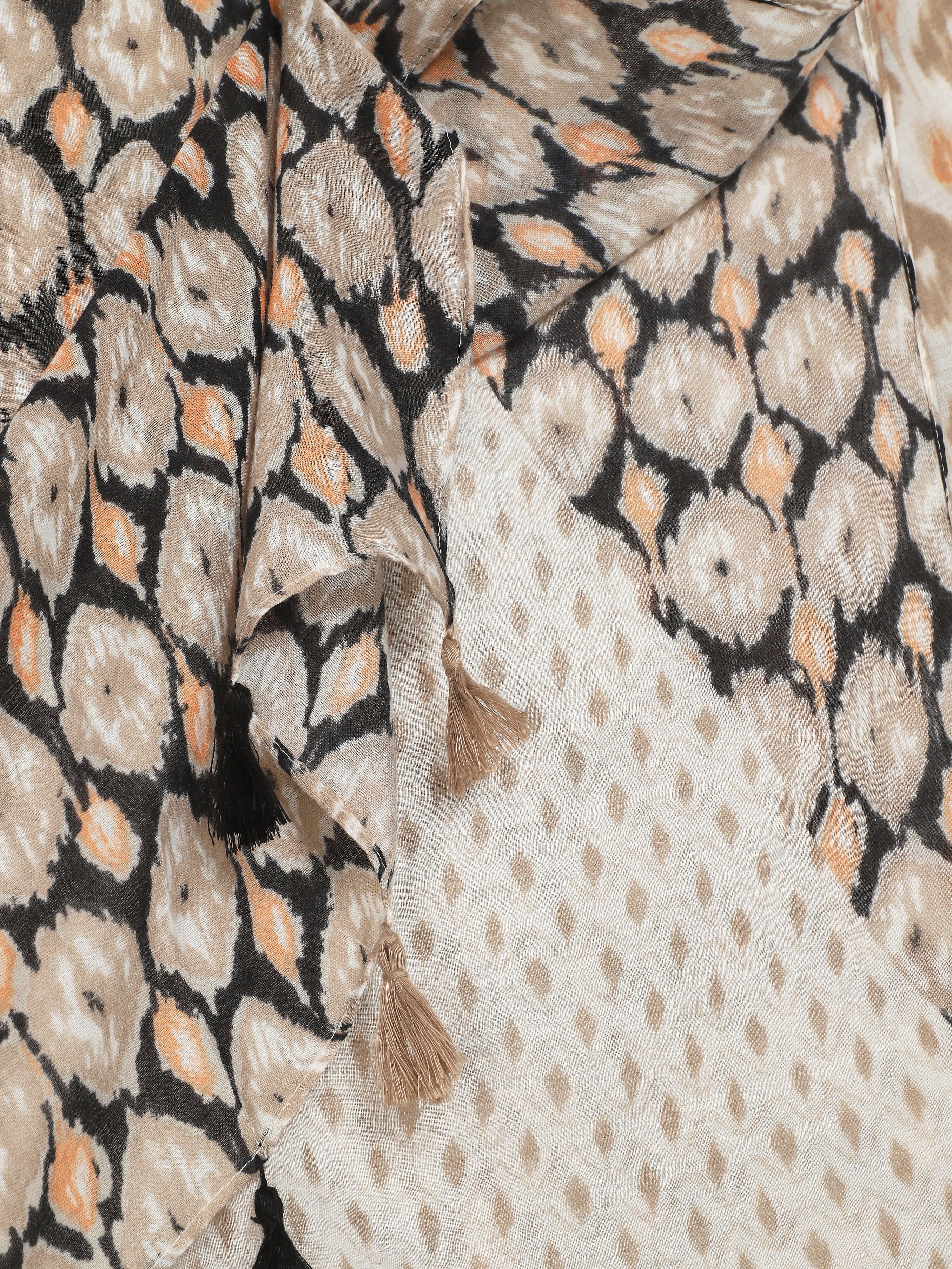 Foulard à pompons imprimé fantaisie - Beige - 3
