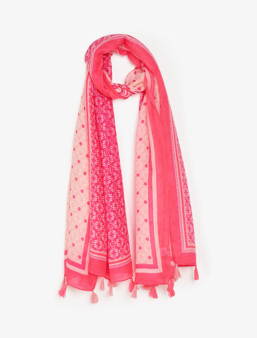 Foulard à pompons imprimé graphique - Fuschia - 1