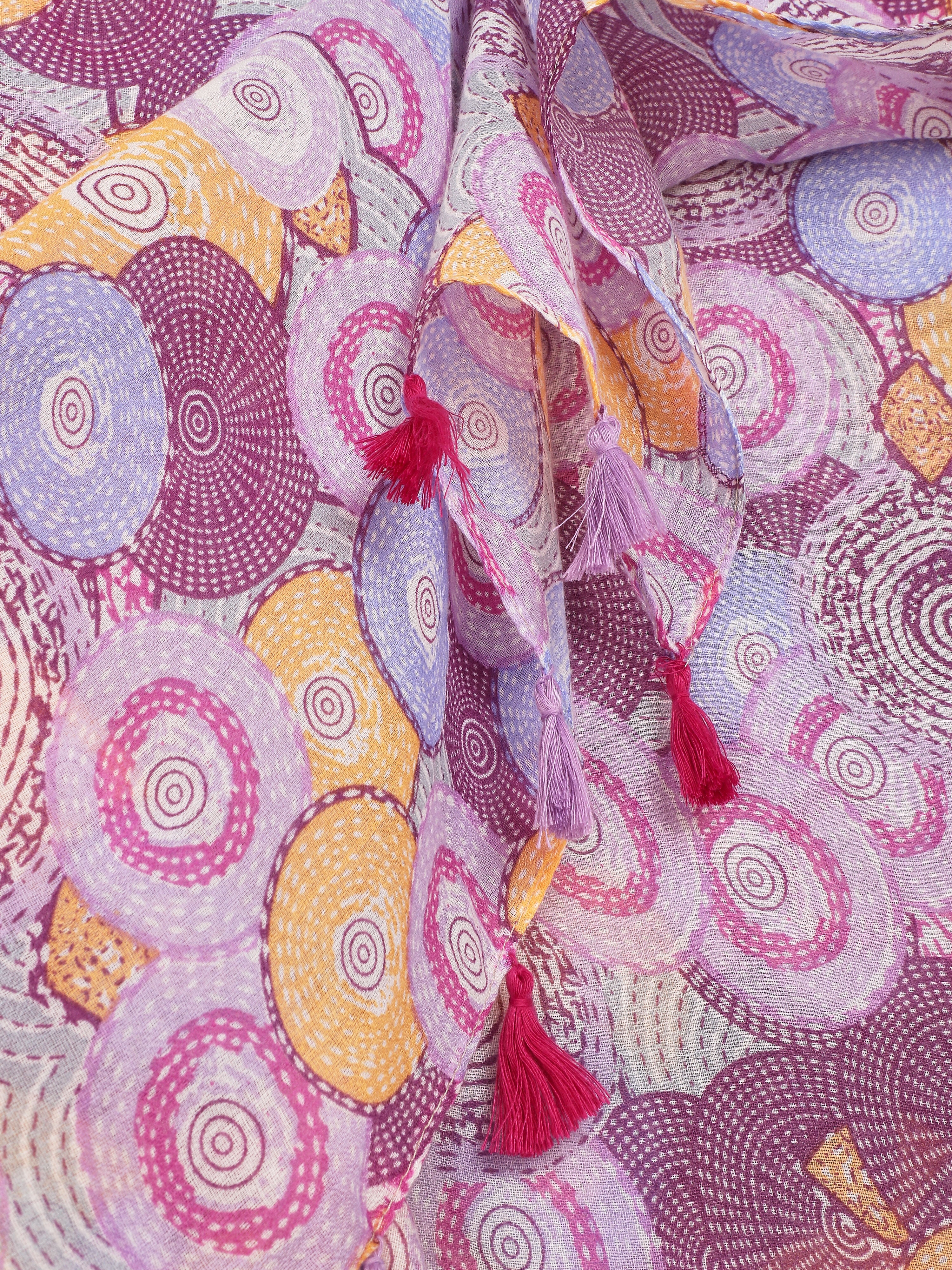 Foulard à pompons imprimé cercles fantaisies - Violet - 3