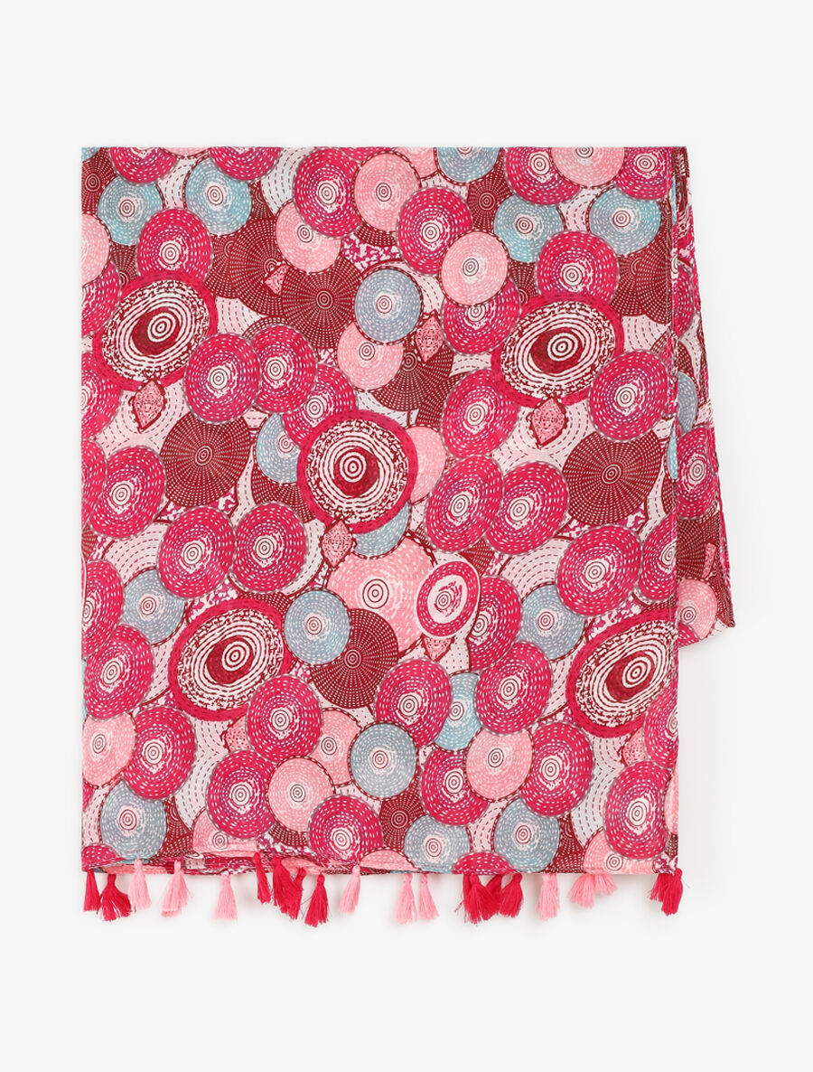Foulard à pompons imprimé cercles fantaisies - Fuschia - 2