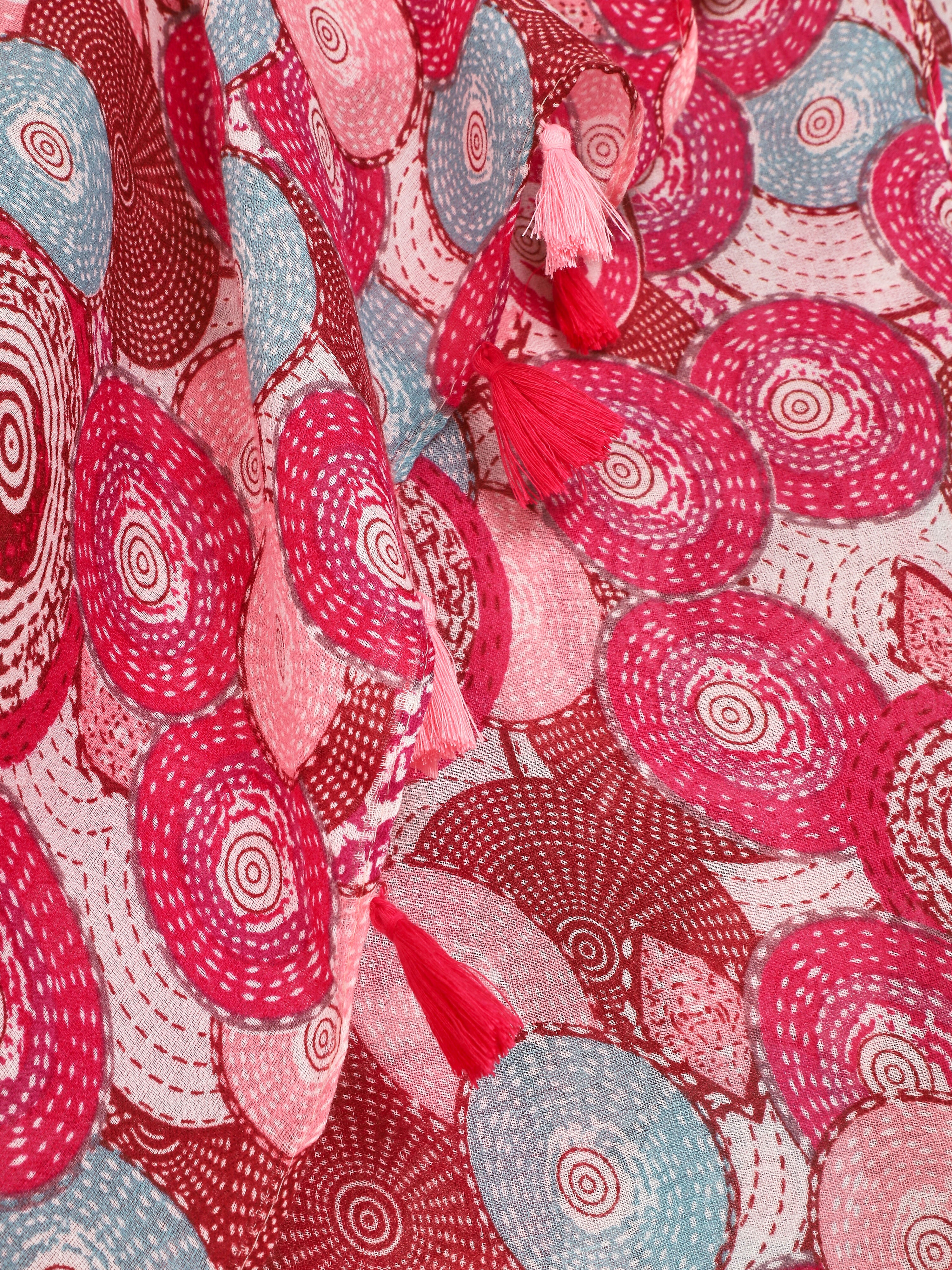 Foulard à pompons imprimé cercles fantaisies - Fuschia - 3