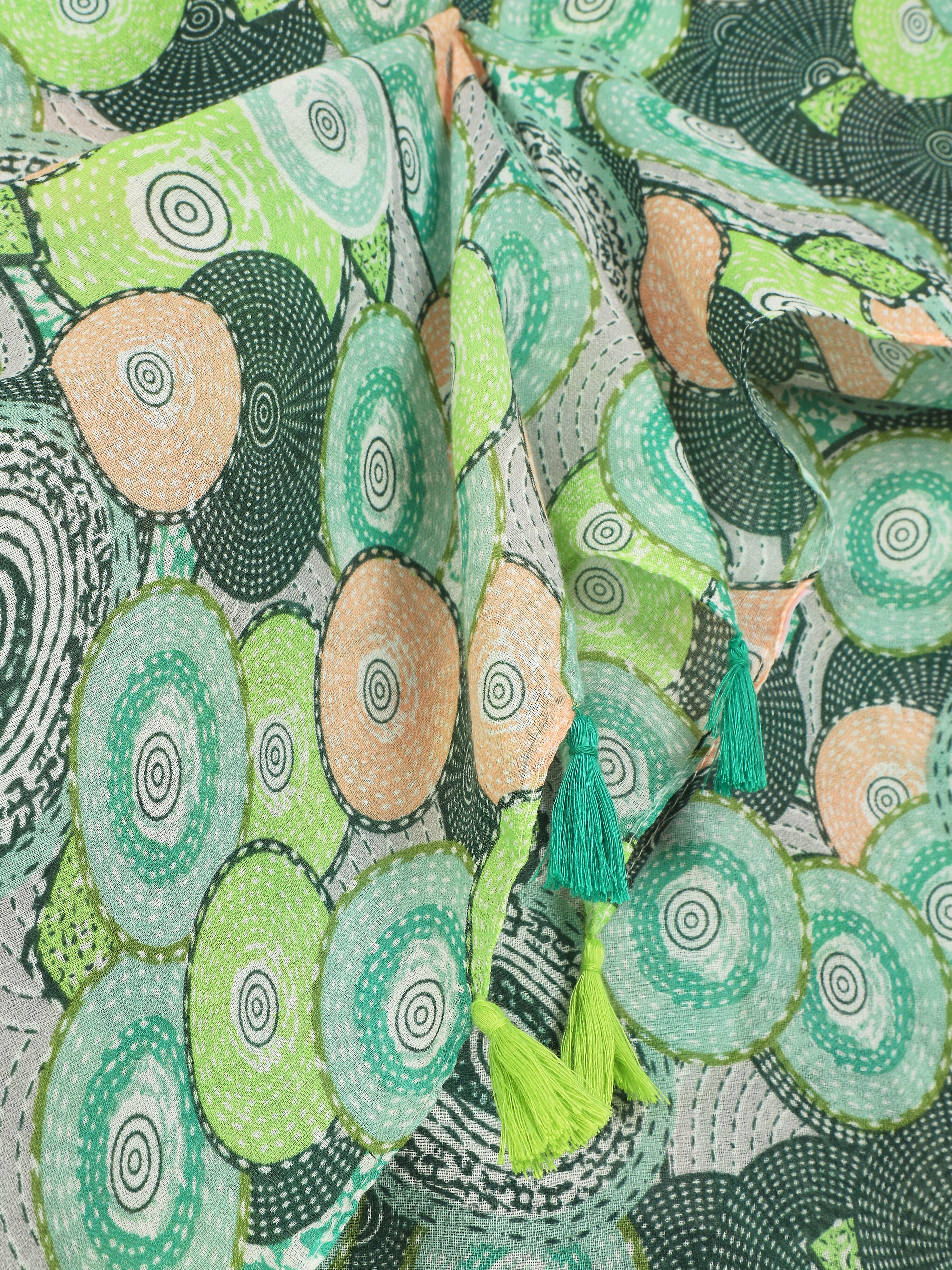 Foulard à pompons imprimé cercles fantaisies - Vert - 3