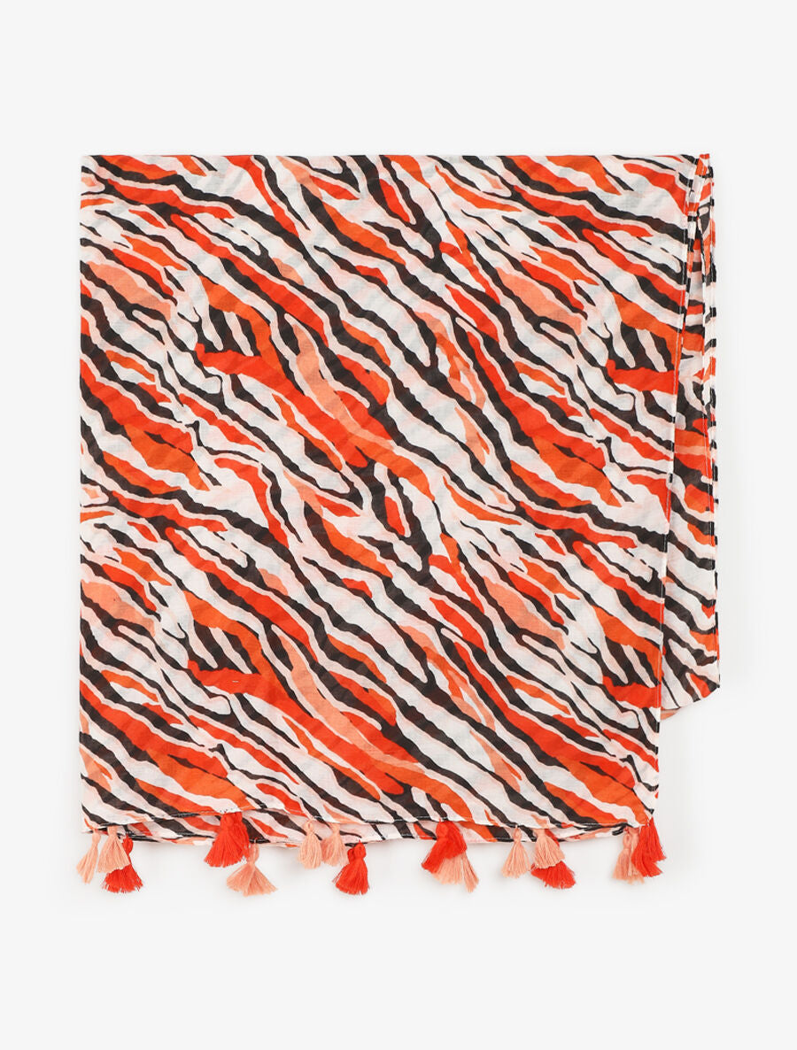 Foulard à pompons imprimé tigré - Orange - 2