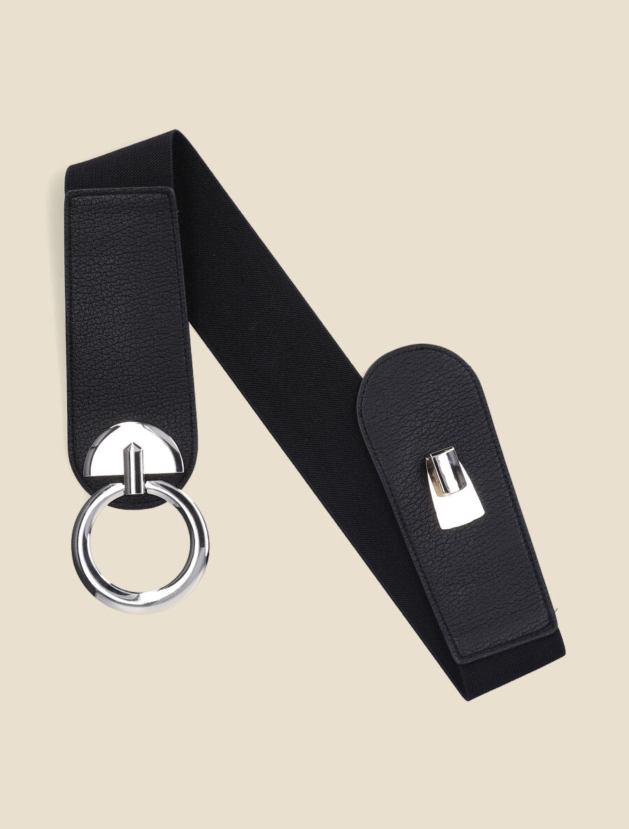 Ceinture bi-matière à boucle ronde - Noir - 1