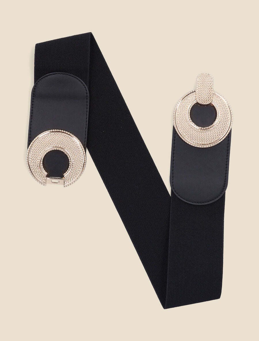 Ceinture élastiquée à double boucles métalliques - Noir - 3