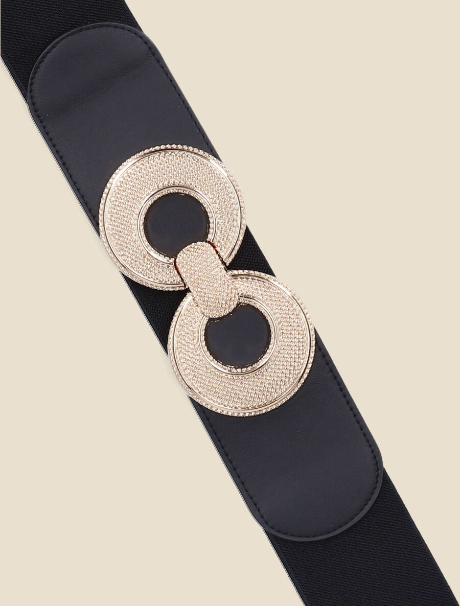 Ceinture élastiquée à double boucles métalliques - Noir - 2