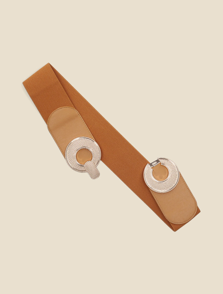 Ceinture élastiquée à double boucles métalliques - Camel - 3