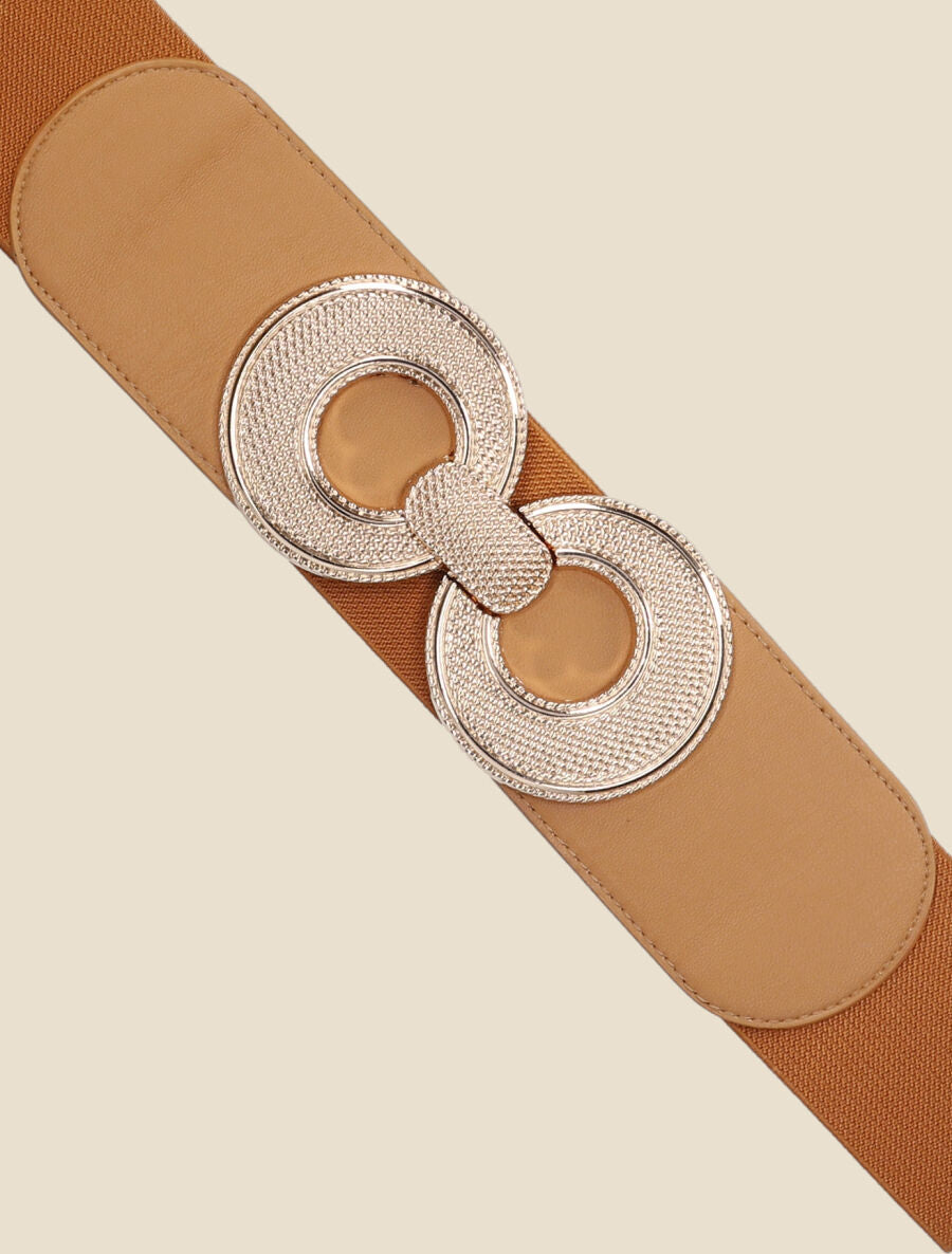 Ceinture élastiquée à double boucles métalliques - Camel - 2