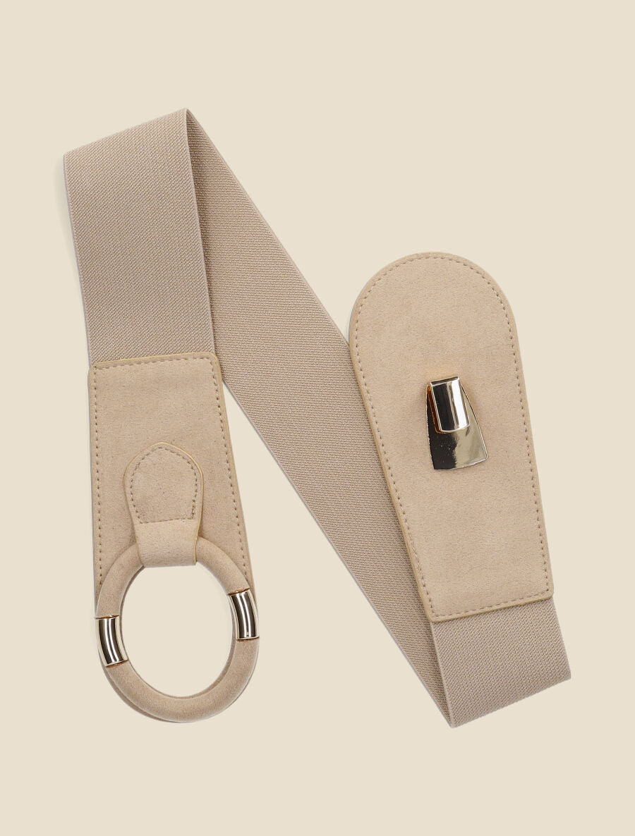 Ceinture en suédine à boucle ovale - Beige - 3