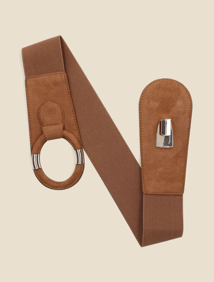 Ceinture en suédine à boucle ovale - Camel - 3